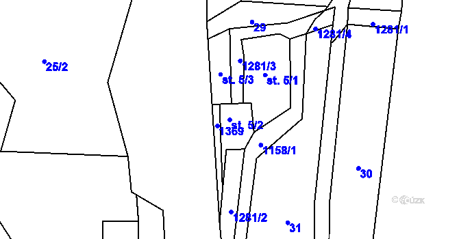 Parcela st. 5/2 v KÚ Prostřední Žleb, Katastrální mapa