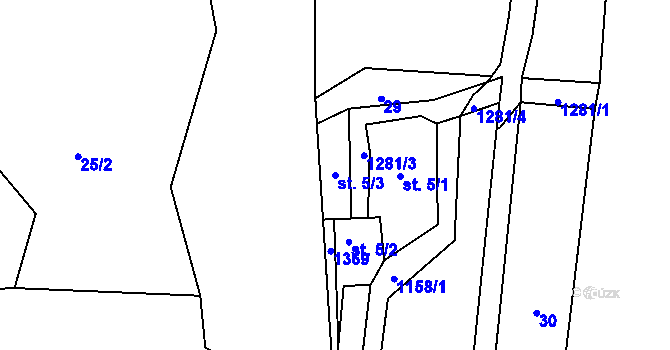 Parcela st. 5/3 v KÚ Prostřední Žleb, Katastrální mapa