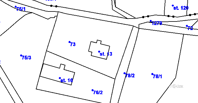 Parcela st. 13 v KÚ Prostřední Žleb, Katastrální mapa