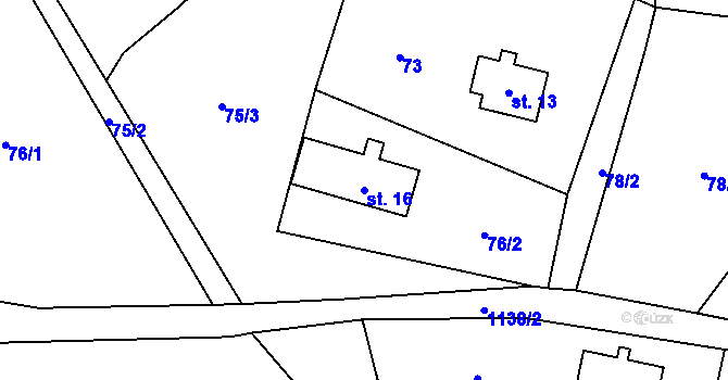 Parcela st. 16 v KÚ Prostřední Žleb, Katastrální mapa