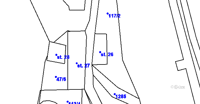 Parcela st. 26 v KÚ Prostřední Žleb, Katastrální mapa