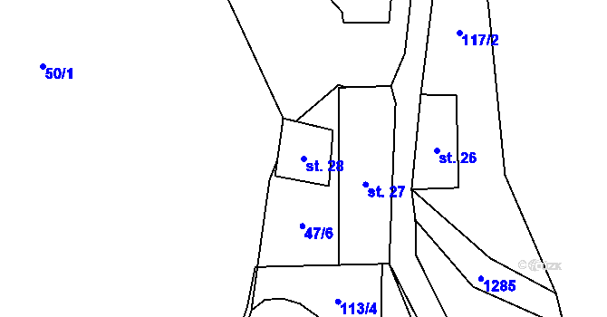 Parcela st. 28 v KÚ Prostřední Žleb, Katastrální mapa