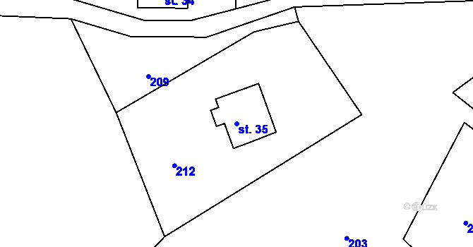 Parcela st. 35 v KÚ Prostřední Žleb, Katastrální mapa