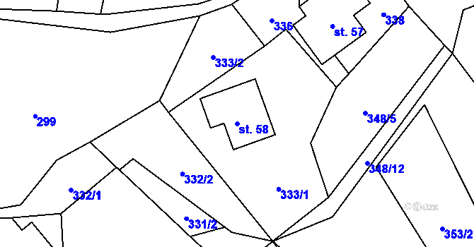 Parcela st. 58 v KÚ Prostřední Žleb, Katastrální mapa