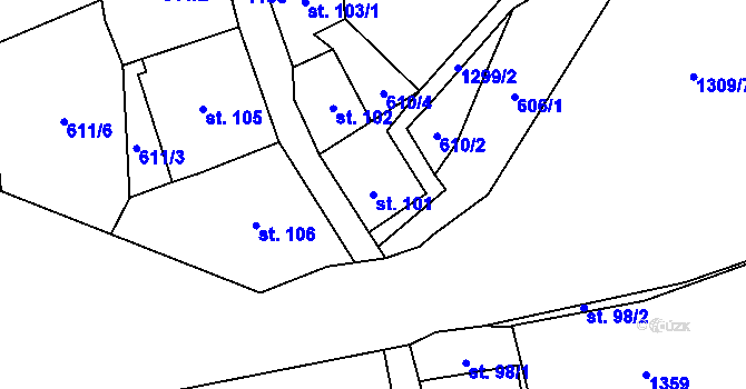 Parcela st. 101 v KÚ Prostřední Žleb, Katastrální mapa