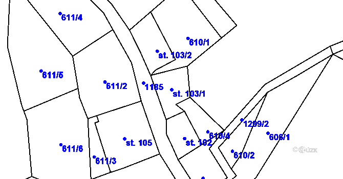Parcela st. 103/1 v KÚ Prostřední Žleb, Katastrální mapa