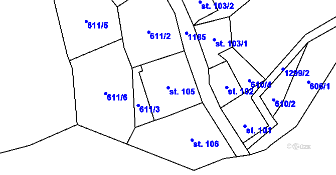 Parcela st. 105 v KÚ Prostřední Žleb, Katastrální mapa