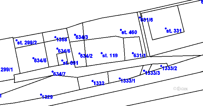 Parcela st. 119 v KÚ Prostřední Žleb, Katastrální mapa