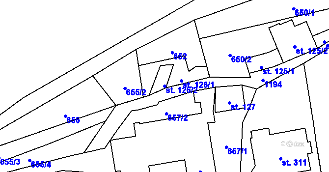Parcela st. 126/2 v KÚ Prostřední Žleb, Katastrální mapa