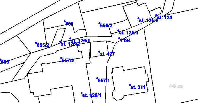 Parcela st. 127 v KÚ Prostřední Žleb, Katastrální mapa
