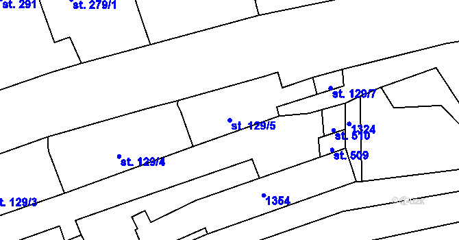 Parcela st. 129/5 v KÚ Prostřední Žleb, Katastrální mapa