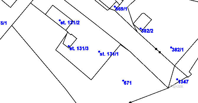 Parcela st. 131/1 v KÚ Prostřední Žleb, Katastrální mapa