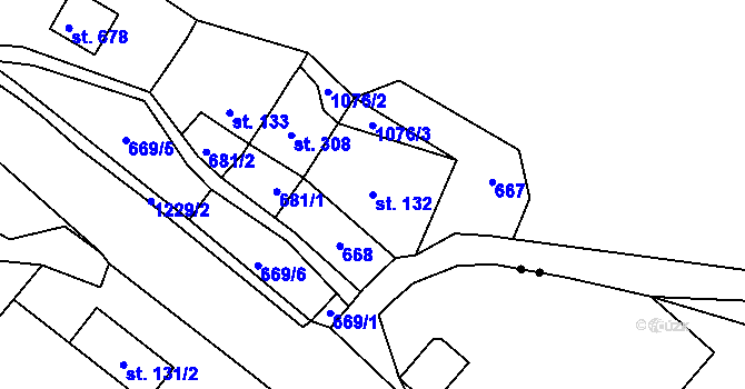 Parcela st. 132 v KÚ Prostřední Žleb, Katastrální mapa