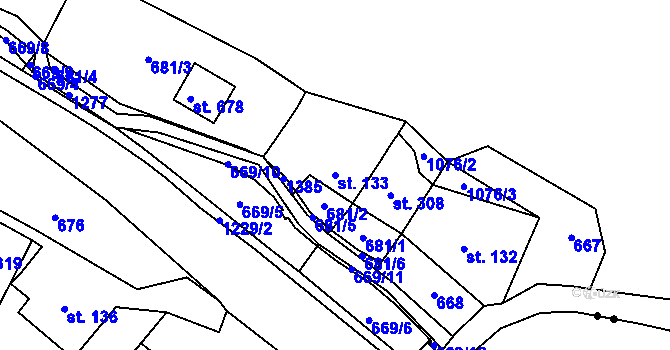 Parcela st. 133 v KÚ Prostřední Žleb, Katastrální mapa