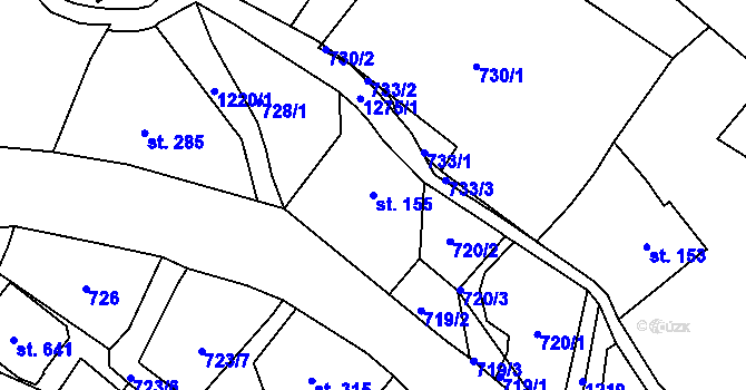 Parcela st. 155 v KÚ Prostřední Žleb, Katastrální mapa