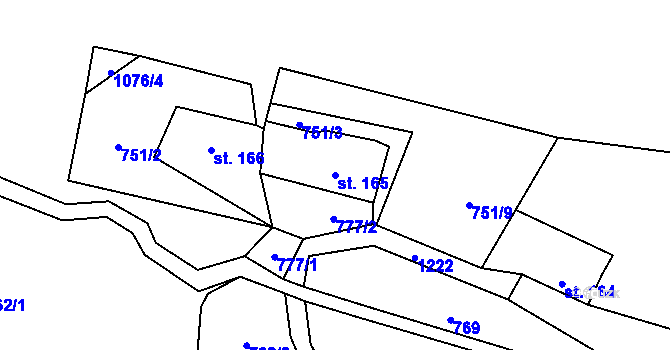 Parcela st. 165 v KÚ Prostřední Žleb, Katastrální mapa