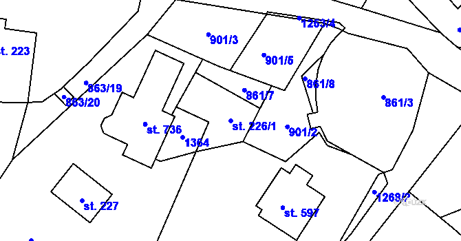 Parcela st. 226/1 v KÚ Prostřední Žleb, Katastrální mapa