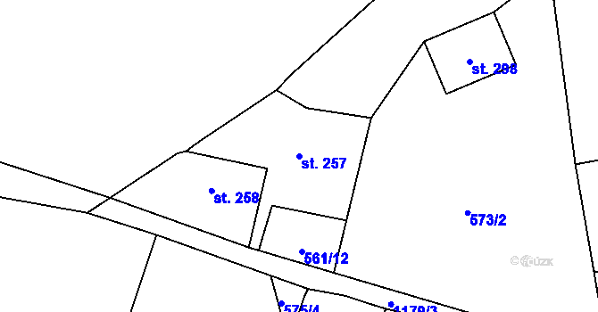 Parcela st. 257 v KÚ Prostřední Žleb, Katastrální mapa