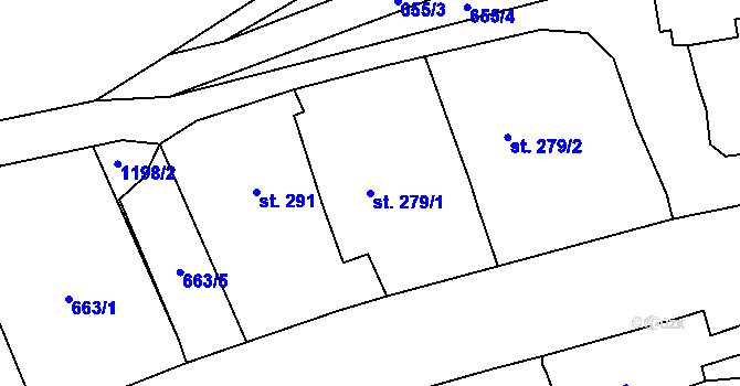 Parcela st. 279/1 v KÚ Prostřední Žleb, Katastrální mapa