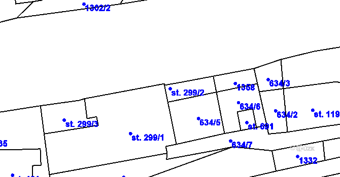 Parcela st. 299/2 v KÚ Prostřední Žleb, Katastrální mapa