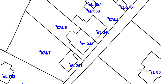 Parcela st. 342 v KÚ Prostřední Žleb, Katastrální mapa