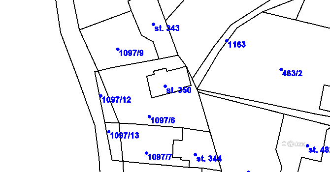 Parcela st. 350 v KÚ Prostřední Žleb, Katastrální mapa