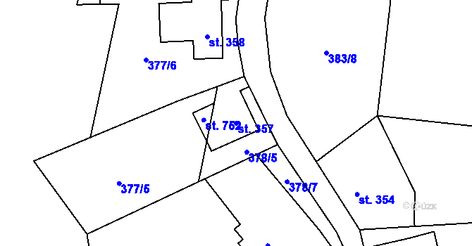 Parcela st. 357 v KÚ Prostřední Žleb, Katastrální mapa