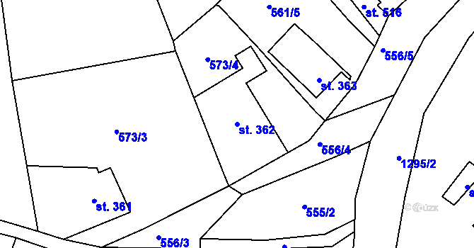 Parcela st. 362 v KÚ Prostřední Žleb, Katastrální mapa