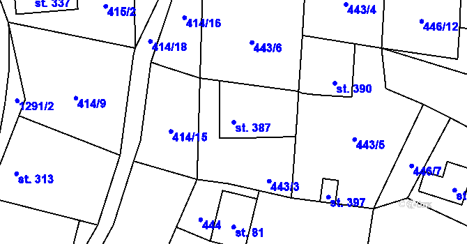 Parcela st. 387 v KÚ Prostřední Žleb, Katastrální mapa