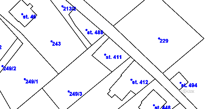 Parcela st. 411 v KÚ Prostřední Žleb, Katastrální mapa