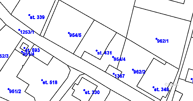 Parcela st. 431 v KÚ Prostřední Žleb, Katastrální mapa