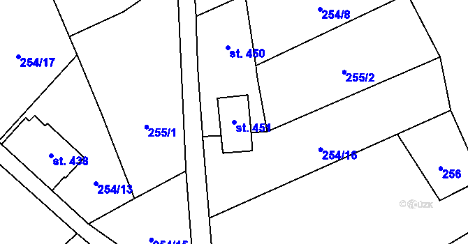 Parcela st. 451 v KÚ Prostřední Žleb, Katastrální mapa