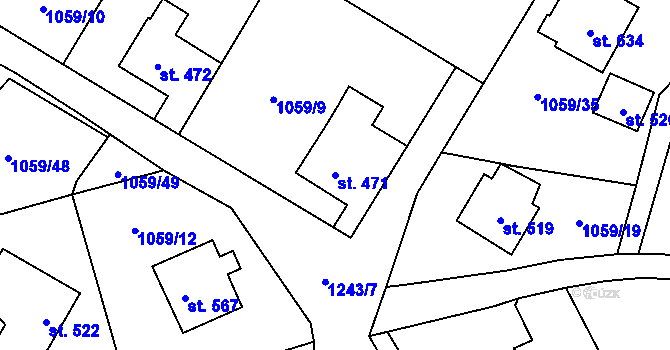 Parcela st. 471 v KÚ Prostřední Žleb, Katastrální mapa