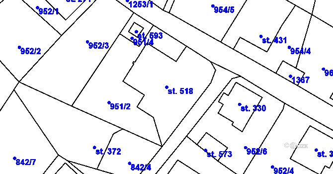 Parcela st. 518 v KÚ Prostřední Žleb, Katastrální mapa