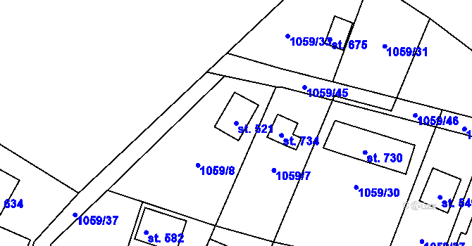 Parcela st. 521 v KÚ Prostřední Žleb, Katastrální mapa