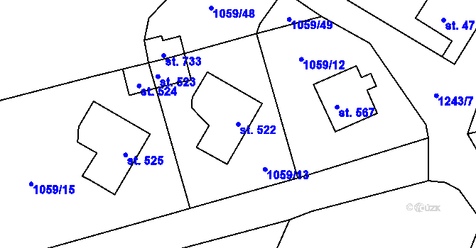 Parcela st. 522 v KÚ Prostřední Žleb, Katastrální mapa