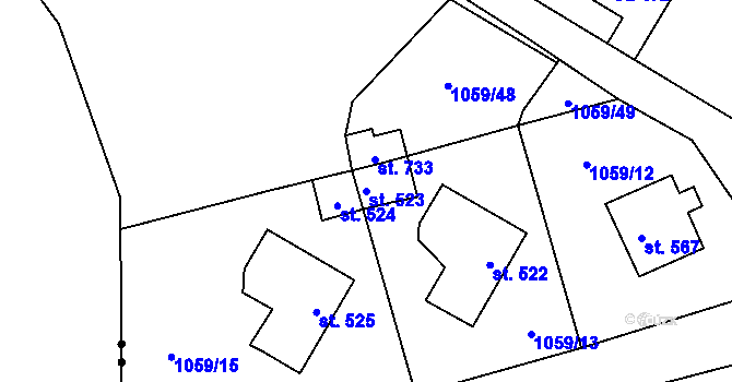 Parcela st. 523 v KÚ Prostřední Žleb, Katastrální mapa