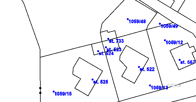 Parcela st. 524 v KÚ Prostřední Žleb, Katastrální mapa