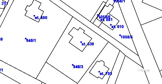 Parcela st. 539 v KÚ Prostřední Žleb, Katastrální mapa