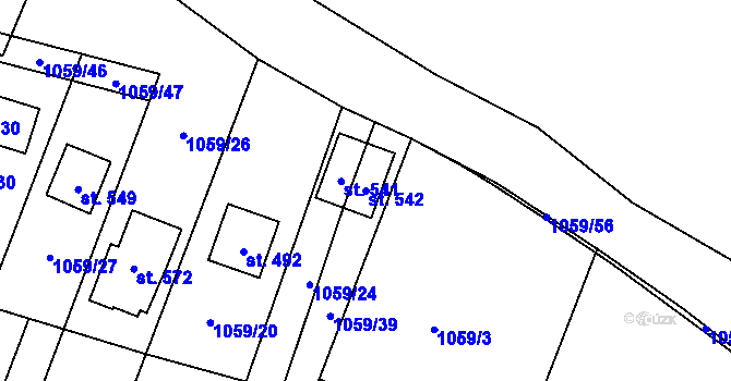 Parcela st. 542 v KÚ Prostřední Žleb, Katastrální mapa
