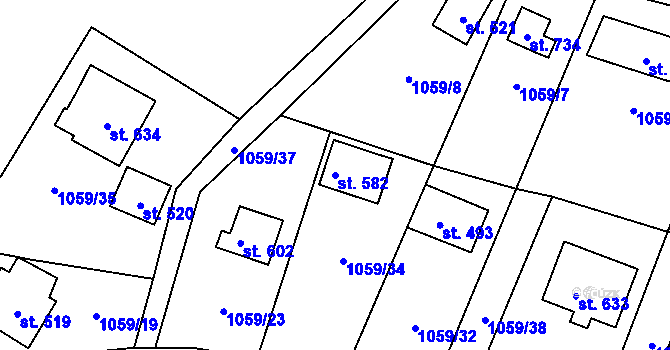 Parcela st. 582 v KÚ Prostřední Žleb, Katastrální mapa