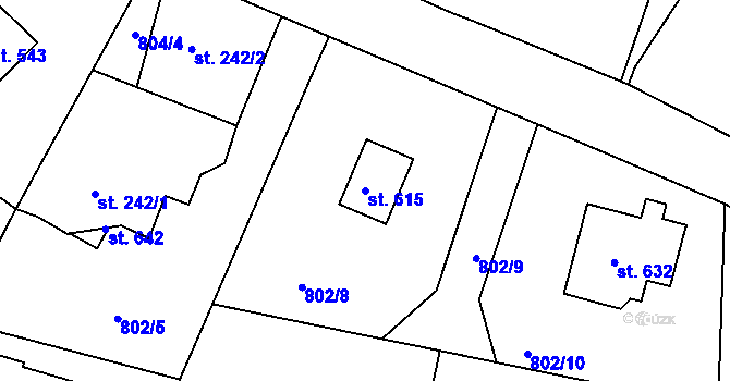 Parcela st. 615 v KÚ Prostřední Žleb, Katastrální mapa