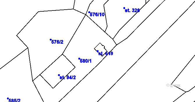 Parcela st. 619 v KÚ Prostřední Žleb, Katastrální mapa