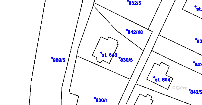 Parcela st. 643 v KÚ Prostřední Žleb, Katastrální mapa
