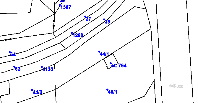 Parcela st. 44/1 v KÚ Prostřední Žleb, Katastrální mapa