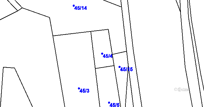 Parcela st. 45/4 v KÚ Prostřední Žleb, Katastrální mapa