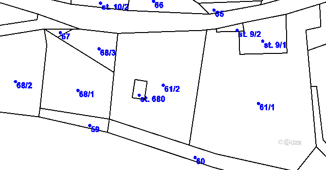 Parcela st. 61/2 v KÚ Prostřední Žleb, Katastrální mapa