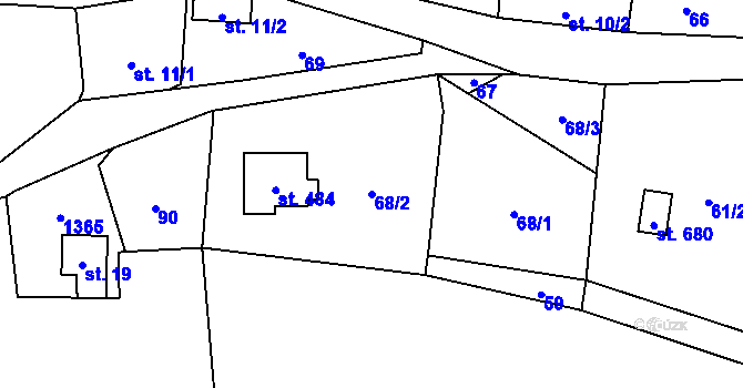 Parcela st. 68/2 v KÚ Prostřední Žleb, Katastrální mapa