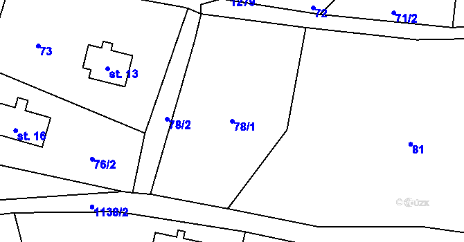 Parcela st. 78/1 v KÚ Prostřední Žleb, Katastrální mapa