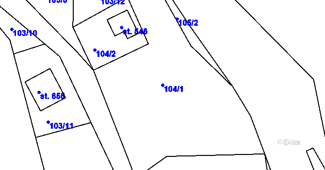 Parcela st. 104/1 v KÚ Prostřední Žleb, Katastrální mapa